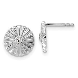 925 Sterling Silver Rhodium-plated Fanned Circle with Diamond Post Earrings